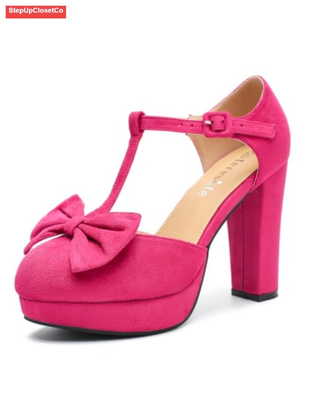 Platform Pumps Chunky Block Heel Bow T-Strap Mary Jane Dress Shoes